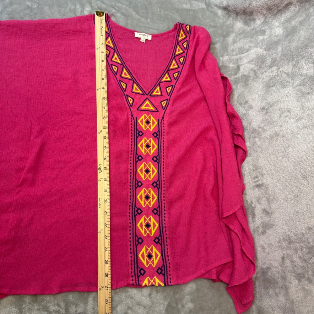 Umgee Pink‎ Embroidered Boho Tunic Poncho Top Large Magenta Geometric - Picture 6 of 8